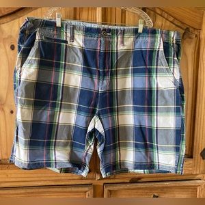Men’s American Eagle Classic blue green red plaid chino Bermuda shorts size 48